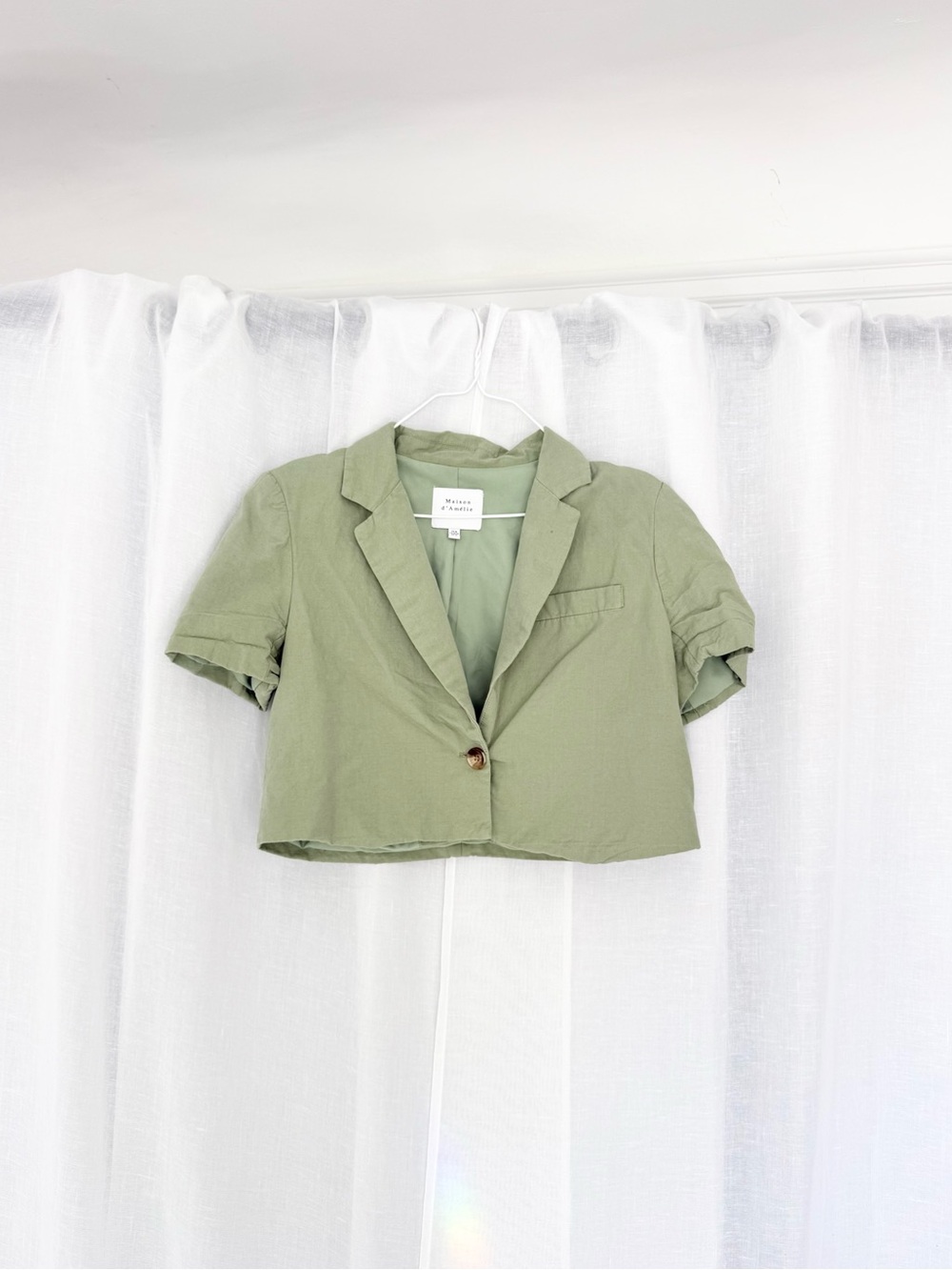 cropped sage linen blazer ✧